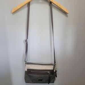 Vintage Fossil Brown and Cream Polka Dot Crossbody Purse